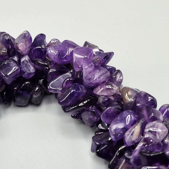 Amethyst Chip Bracelet Pair One Size Stretchy Purple Semi-Precious Stone Chunky - Picture 4 of 8